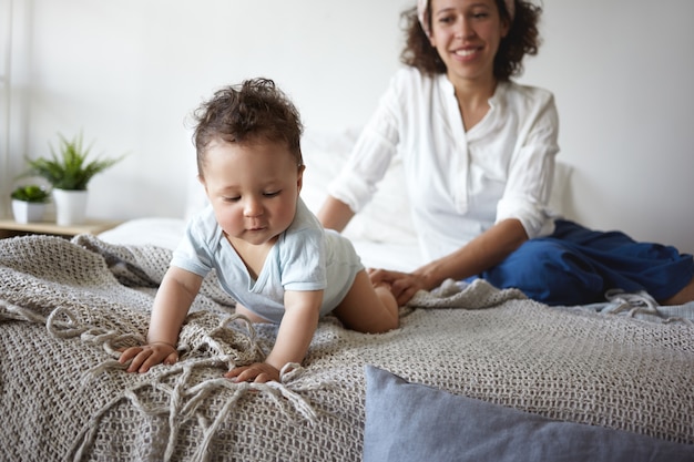 Free photo a portrait of a baby boy and mother