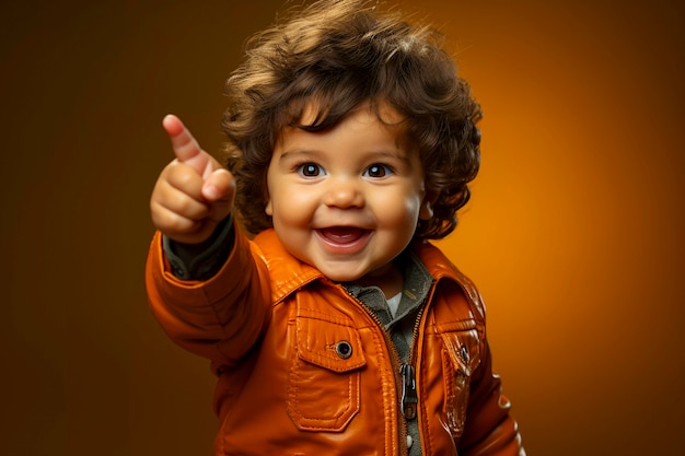 Free photo portrait of baby pointing up