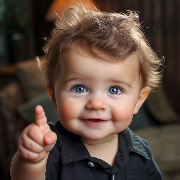 親指を立てている赤ちゃんの肖像画
