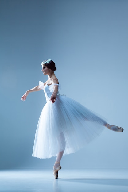 Portrait of the ballerina on blue wall