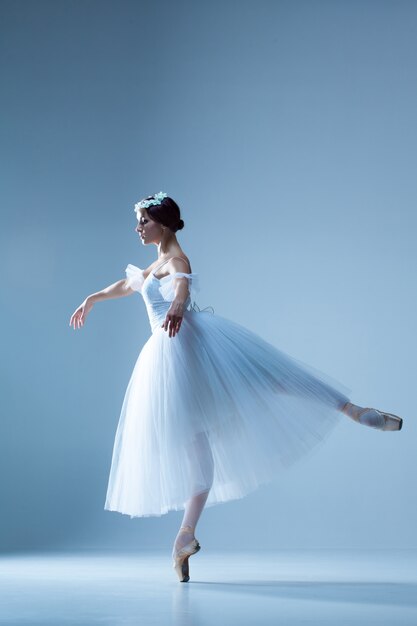 Portrait of the ballerina on blue wall