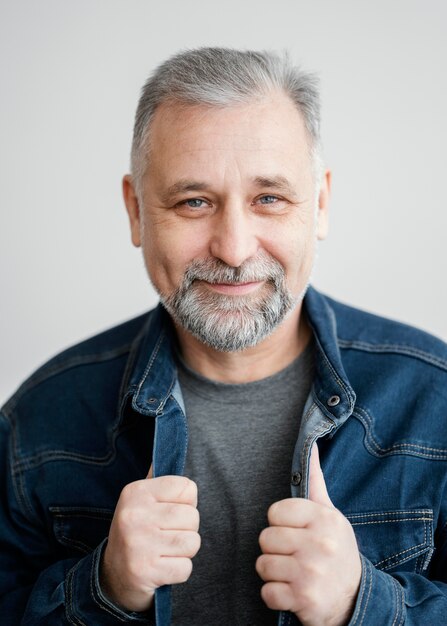 Portrait bearded man with denim jacket