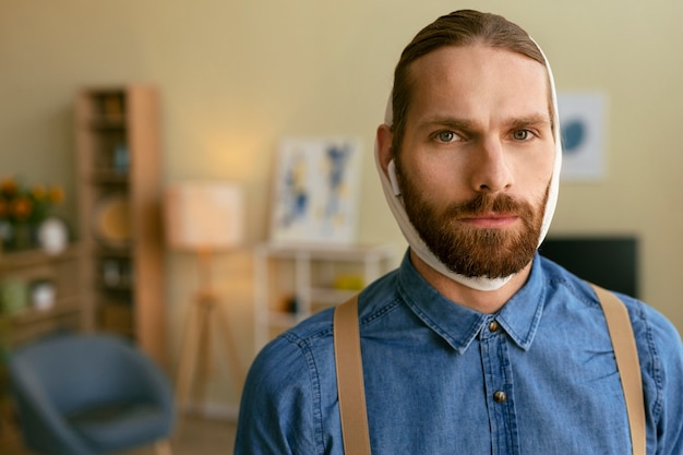 Free photo portrait of bearded man with ear bandage