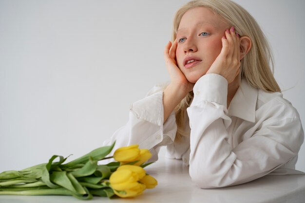 Portrait of beautiful albino woman