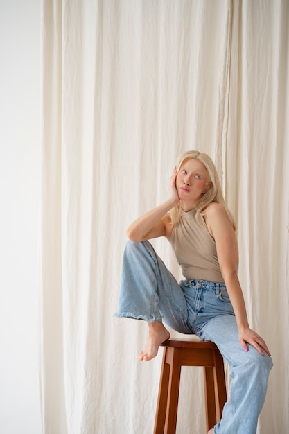 Portrait of beautiful albino woman