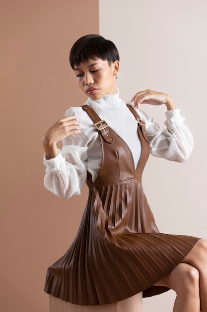 Portrait of beautiful asian woman in autumn clothes