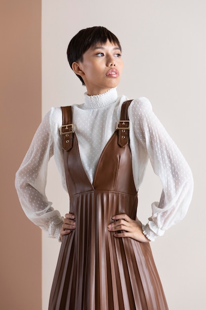 Portrait of beautiful asian woman in autumn clothes