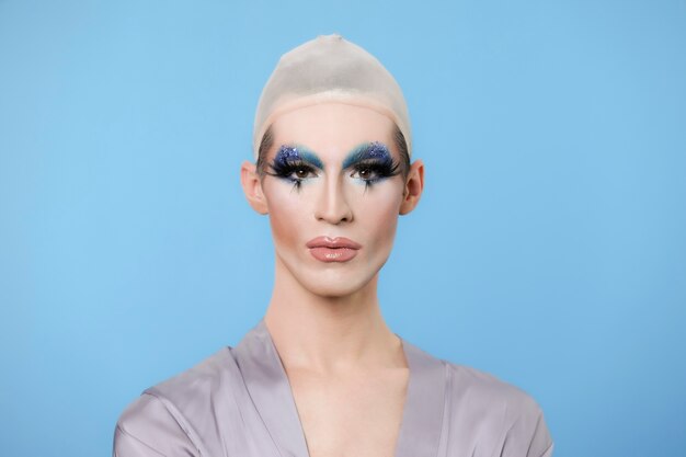 Portrait of beautiful drag person wearing makeup