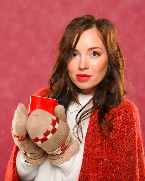 Portrait of beautiful female winter model