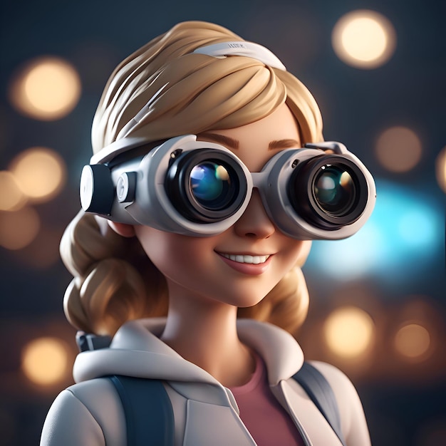 Free photo portrait of a beautiful girl with binoculars 3d rendering