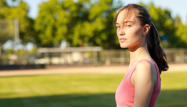 Portrait of beautiful lady looking at the camera at the park