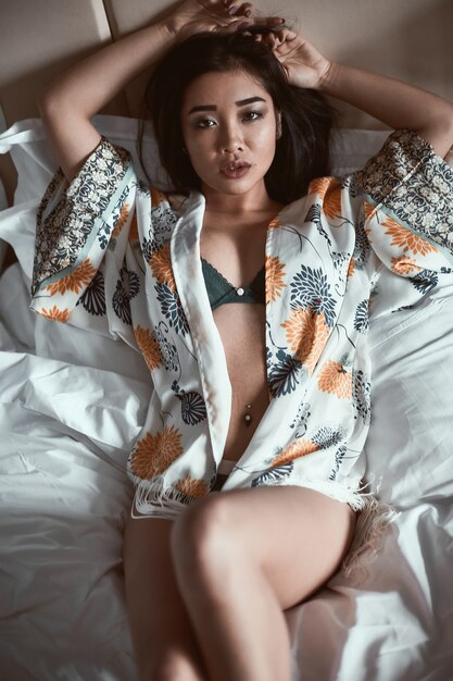 Portrait of a beautiful sensual asian woman in underwear