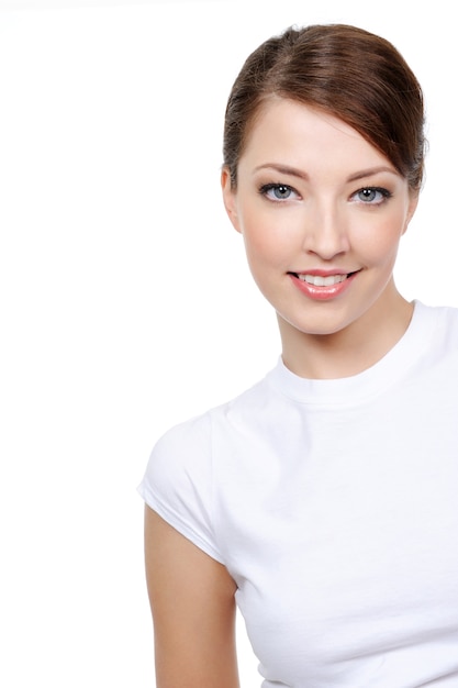 Portrait of beautiful smiling young woman with copy space