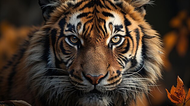 Portrait of a beautiful tiger in the forest Closeup