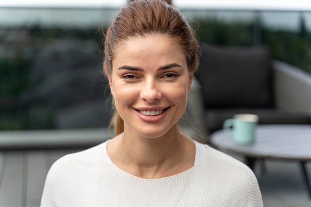 Portrait of beautiful woman at home