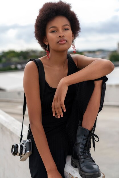 Portrait of beautiful woman posing outdoors