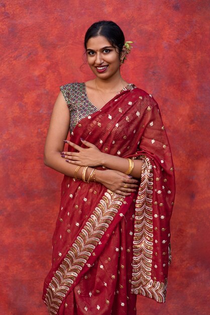 Portrait of beautiful woman wearing traditional sari garment