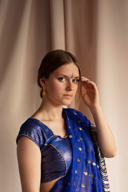 Portrait of beautiful woman wearing traditional sari garment