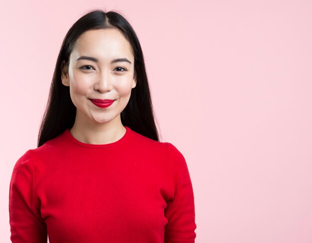 Portrait beautiful woman with red lips