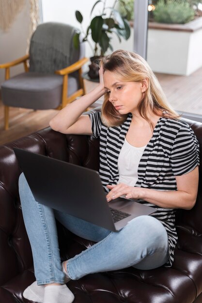 Portrait of beautiful woman working from home