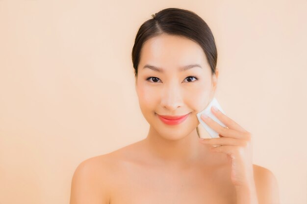 Portrait beautiful young asian face woman with beauty spa concept