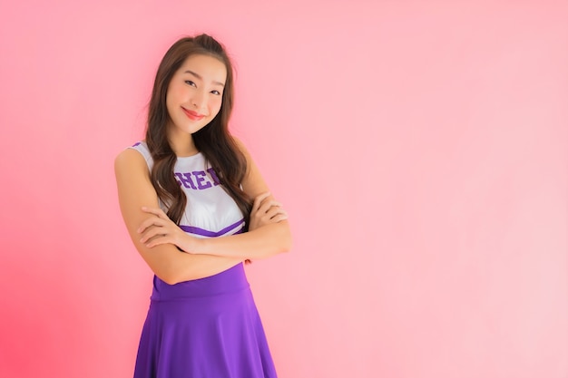 Portrait beautiful young asian woman cheerleader smile happy