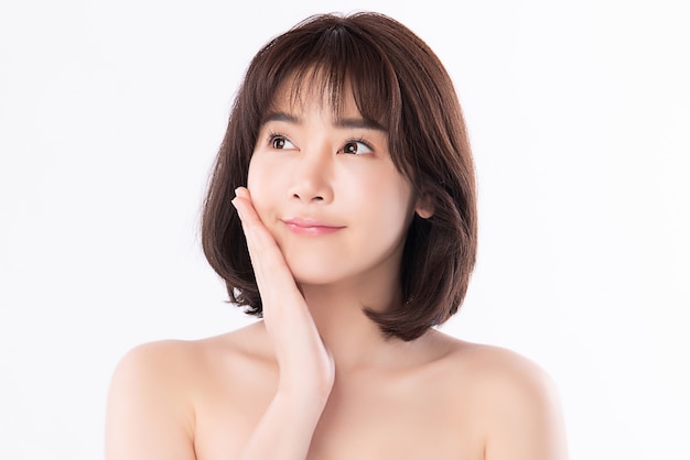 Portrait beautiful young asian woman clean fresh bare skin concept. asian girl beauty face skincare and health wellness Premium Photo