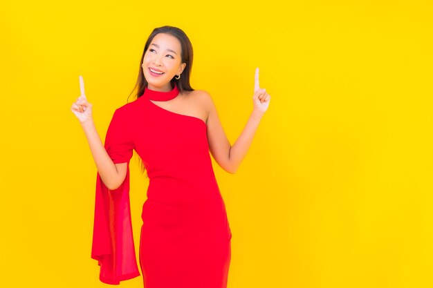 Portrait beautiful young asian woman smile with action