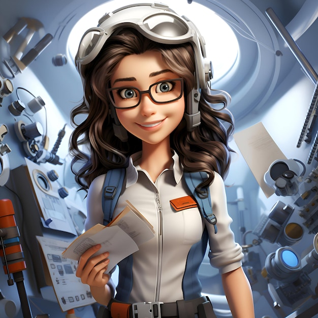 Portrait of a beautiful young woman in an astronaut suit and glasses