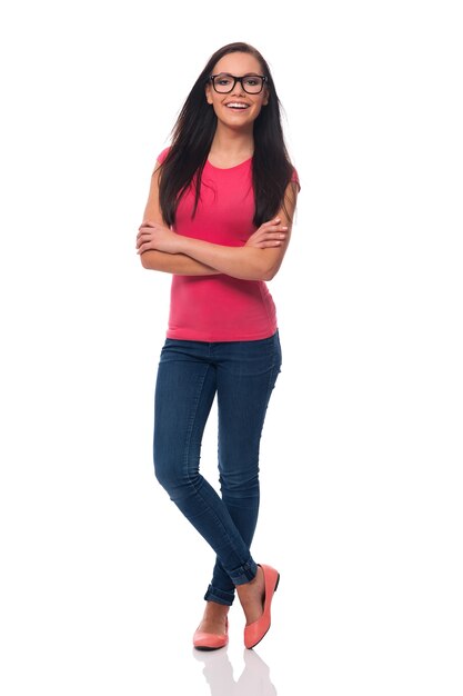 Portrait of beautiful young woman wearing glasses