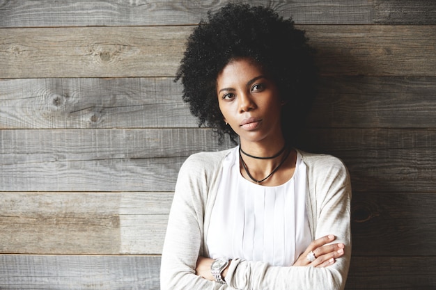 Portrait of beautiful young woman with Afro hairstyle