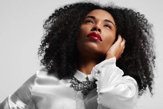 Portrait of black woman with afro hair