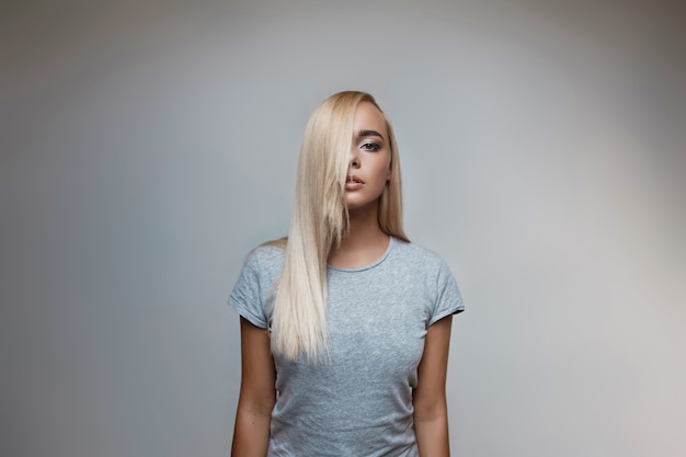 Portrait of blonde beautiful young woman