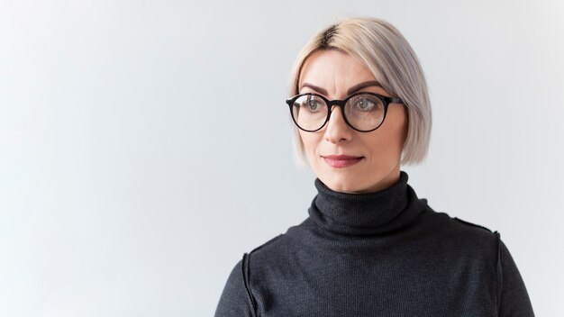 Portrait of blonde woman looking away