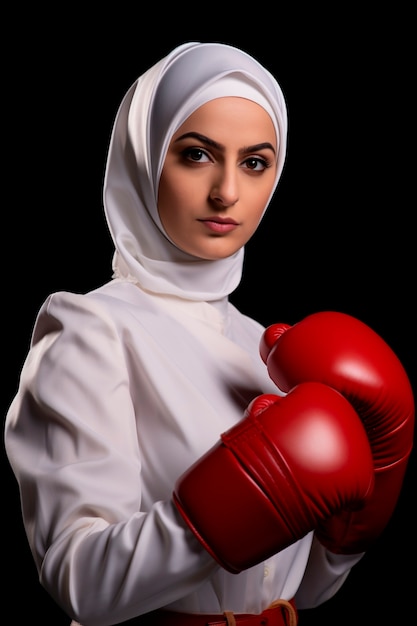 Free photo portrait of boxer with hijab