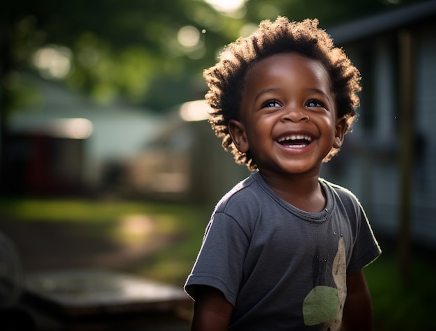 Portrait of boy having fun in nature