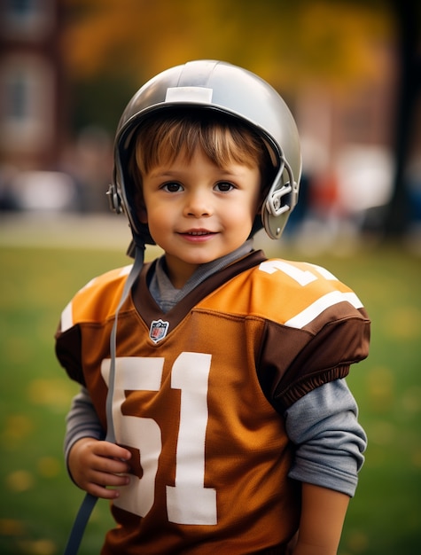 Free photo portrait of boy playing american football