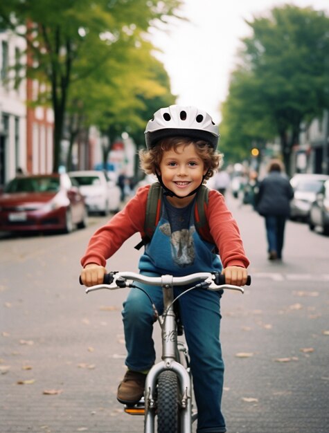 Portrait of boy riding a bike