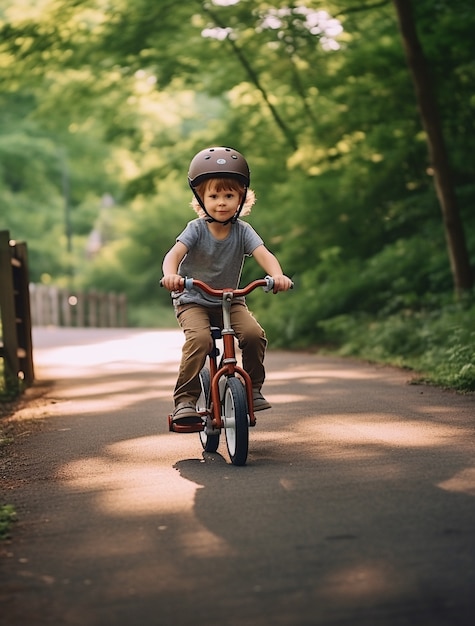 Free photo portrait of boy riding a bike