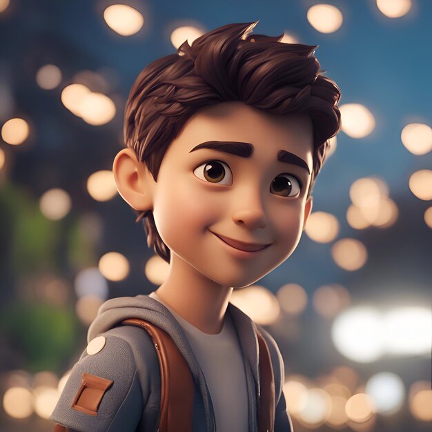 Portrait of a boy with a backpack 3d rendering