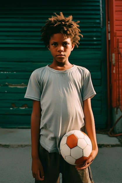 Foto gratuita ritratto di ragazzo con pallone da calcio