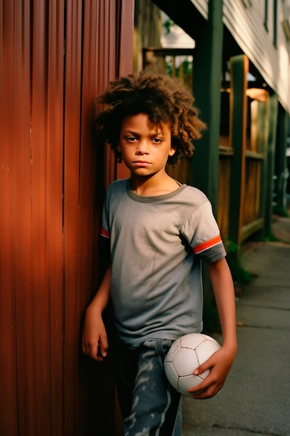 Free photo portrait of boy with soccer ball