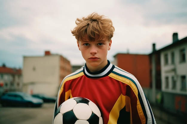 Free photo portrait of boy with soccer ball