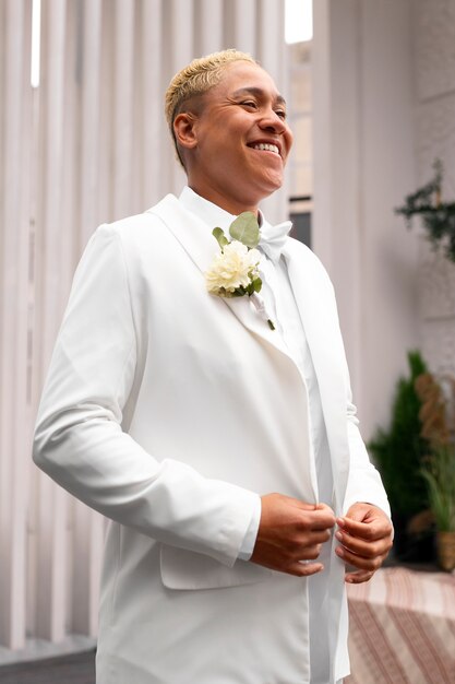 Portrait of bride wearing white for her wedding