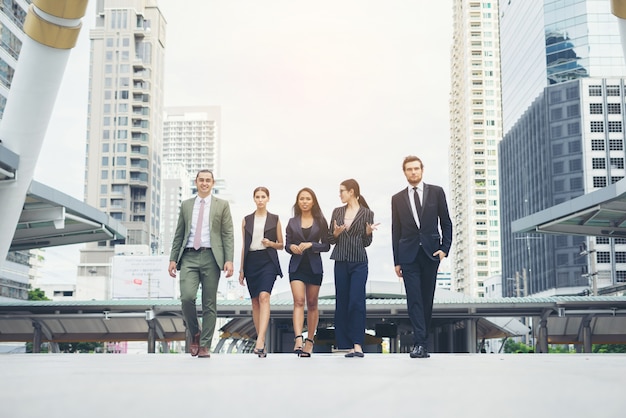 Portrait Of Business people worker Team Outside.