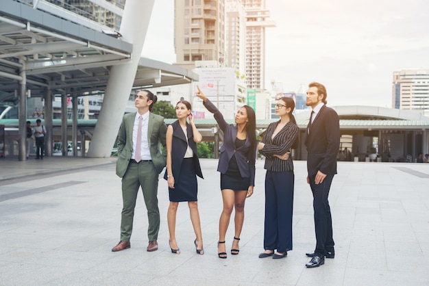 Portrait Of Business people worker Team Outside.