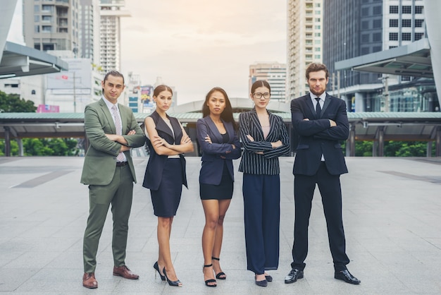 Portrait Of Business people worker Team Outside.