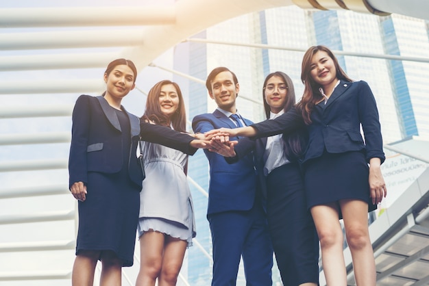 Portrait Of Business people worker Team Outside.