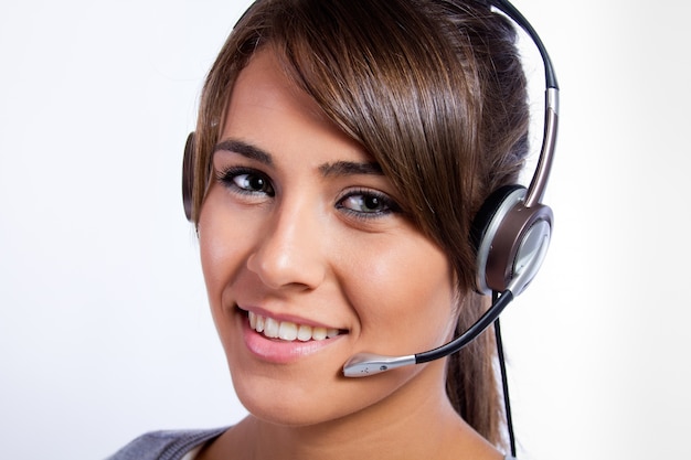 Foto gratuita ritratto di una donna del call center operator