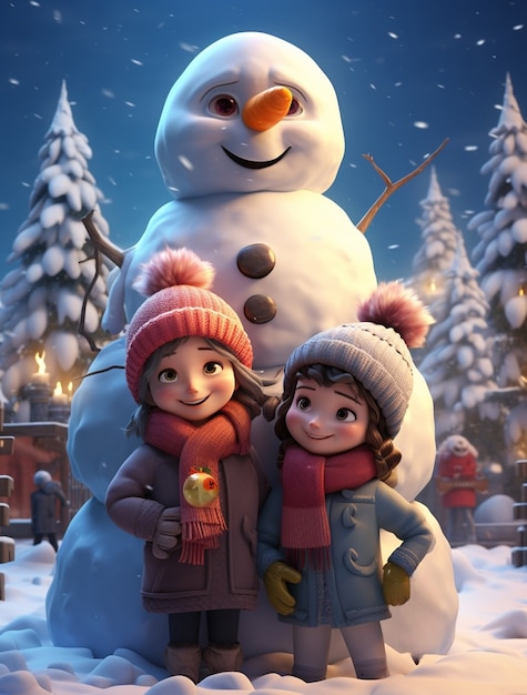 Portrait of cartoon style young children celebrating christmas